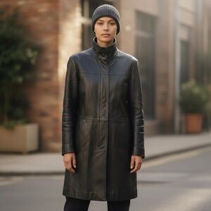 Tibca Vintage 3/4 Black Lambskin Leather Coat with Thermax Zip In Lining Sz M